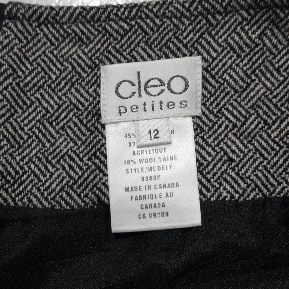 Cleo Petites Ladies Size 12 Black & Grey Herringbone Made in Canada A-line Skirt - Picture 3 of 11